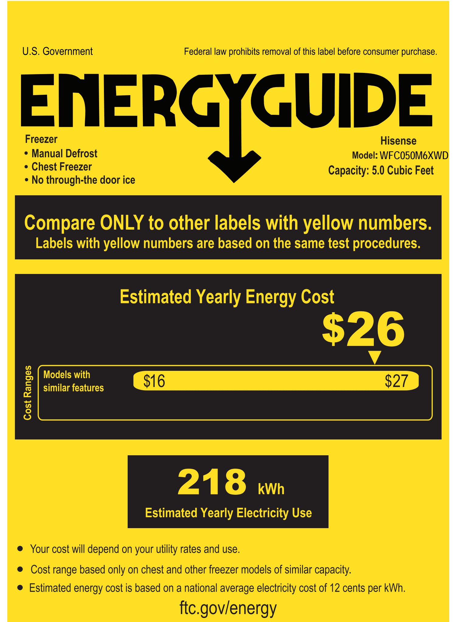 Hisense 5 Cu ft Garage Ready Chest Freezer, White Model WFC050M6XWD