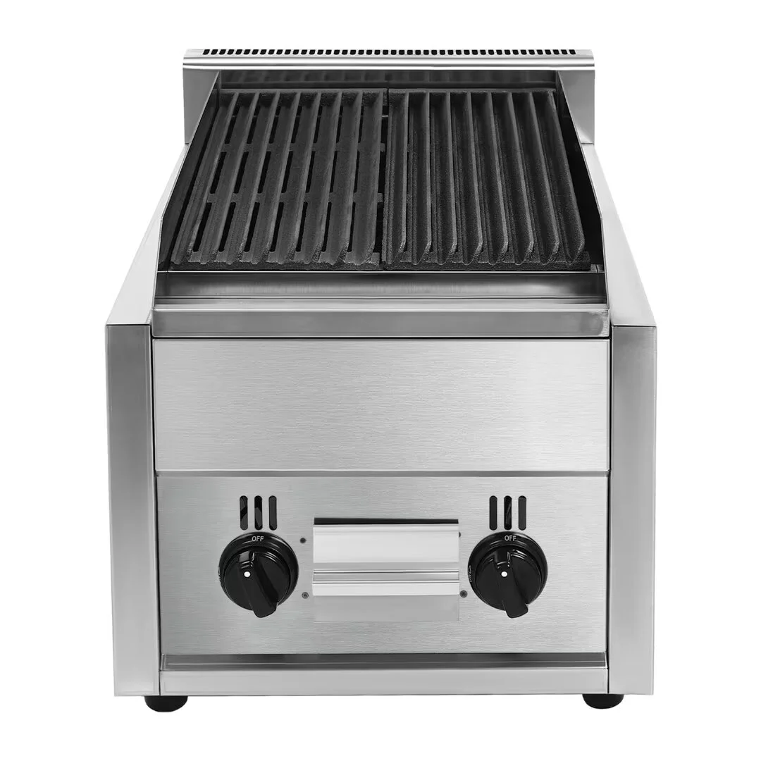 Oukaning Commercial Restaurant Radiant Broiler Char Grill Countertop Gas Grill 2 Burners Stainless Steel