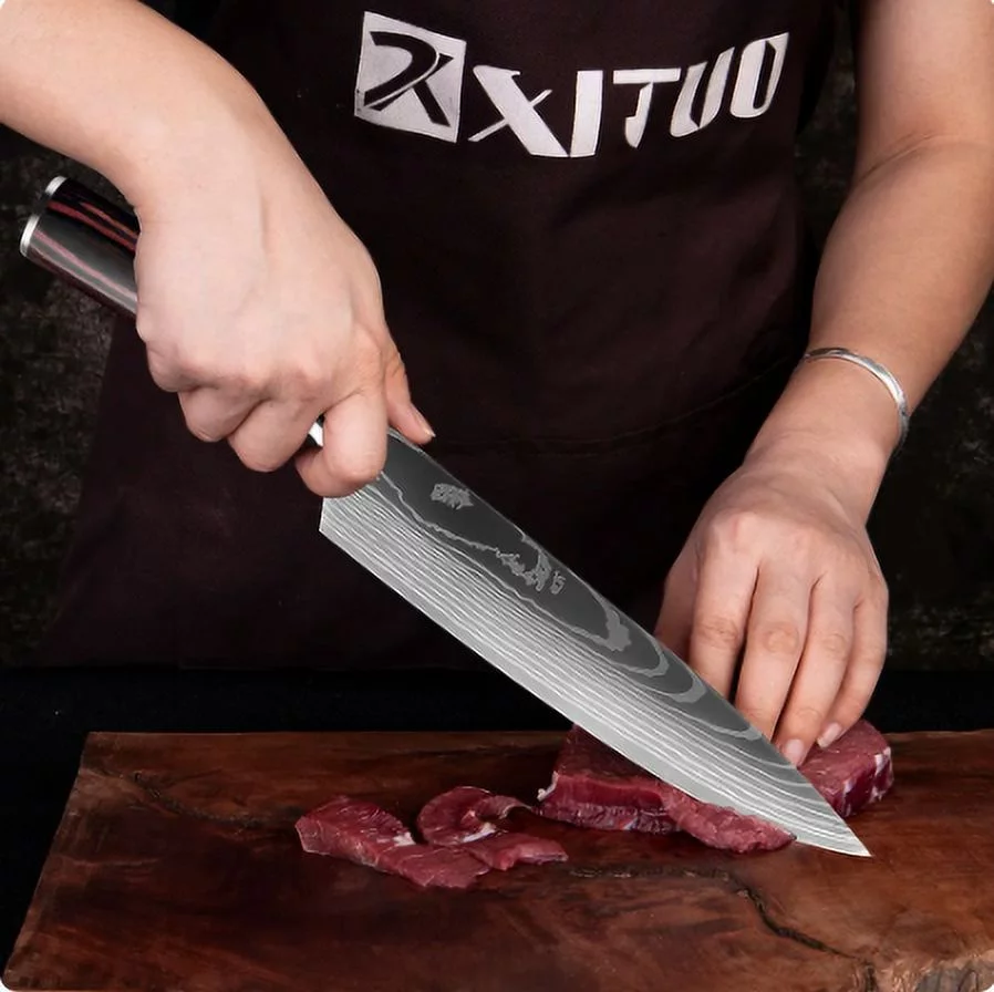 Premium Japanese Chef Knife Set: Laser Damascus Precision and Versatility, Ultimate Kitchen Knife Collection 1-10 Pcs Set with Santoku, Cleaver Chopping Sharp