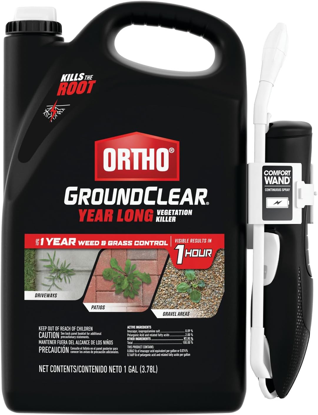 Ortho GroundClear Year Long Vegetation Killer with Comfort Wand, Kills and Prevents Weeds Up to 12 Months, 1 gal.