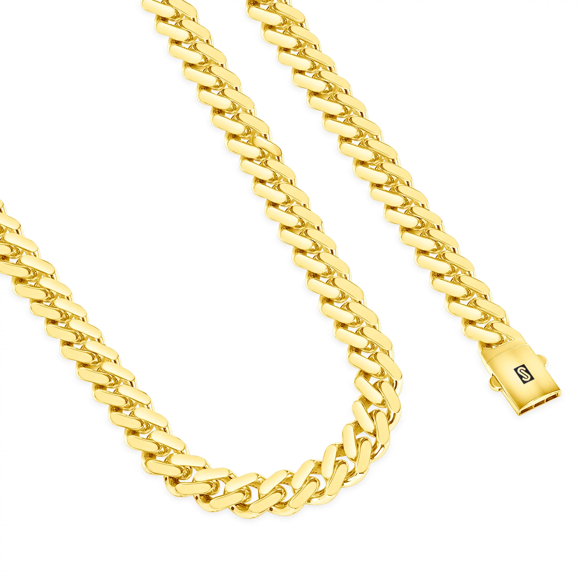 Nuragold 14k Yellow Gold 13mm Royal Monaco Miami Cuban Link Chain Necklace, Mens Jewelry Fancy Box Clasp 20