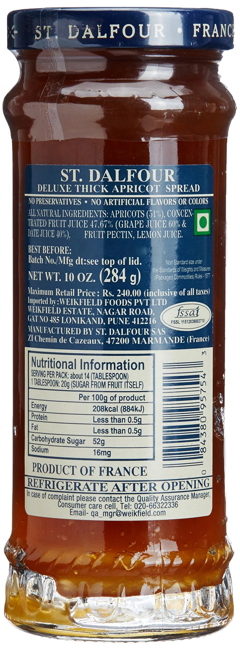 Charles Jacquin-St.Dalfour Consrv, Apricot, 100% Fruit, 10-Ounce (Pack of 6)
