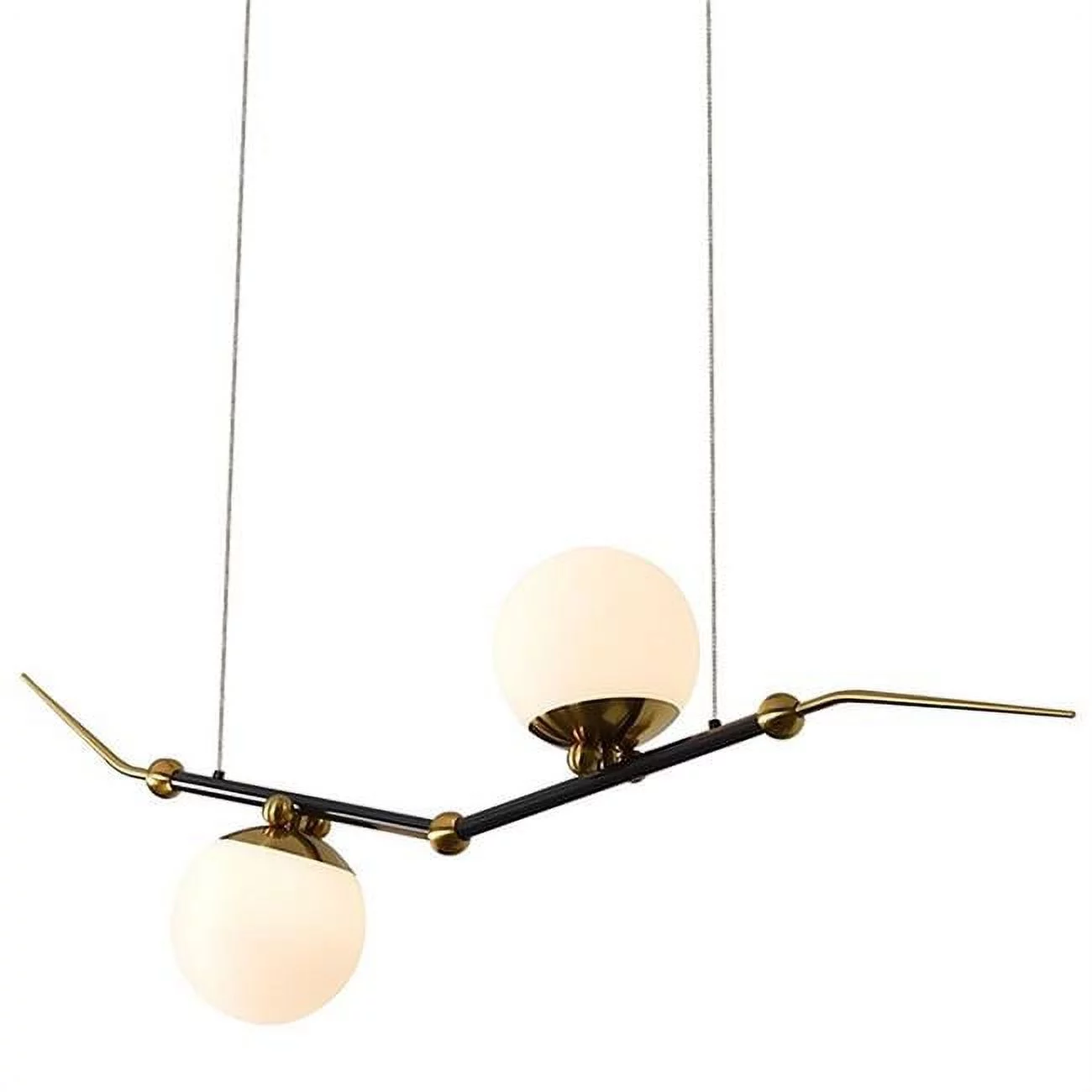 43 in. Chianti  Integrated LED Linear Chandelier Lighting Fixture with 2 Glass Shade in Antique Brass