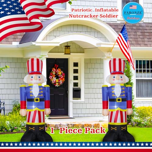 Patriotic Inflatables Independence Day 4th of July Nutcracker Holds Flag Solider Blow Up Holidays Party Front Door Garden Yard Lawn Decor Lighted Memorial Day Decoration (8Ft Patriotic Nutcracker)