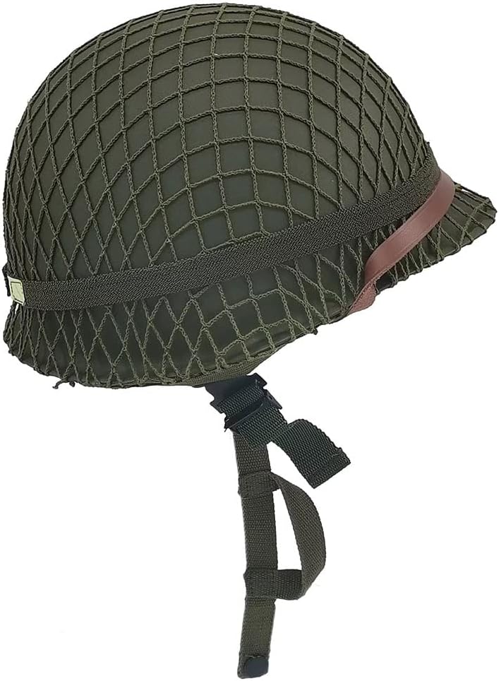 WWII US Army Helmet Replica, WW2 Helmet, M1 Helmet, WW2 Army Helmet, WW2 Gear, WW2 Helmet US Army Steel Shell with Net/Canvas Chin Strap/Cat Eye Band