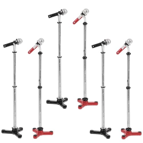 LUOZZY 6Pcs Miniature Microphone Model Dollhouse Mini Musical Instrument Lifelike Fake Microphone Model with Stand for 1:12 Dollhouse Accessories Display - Black & Red