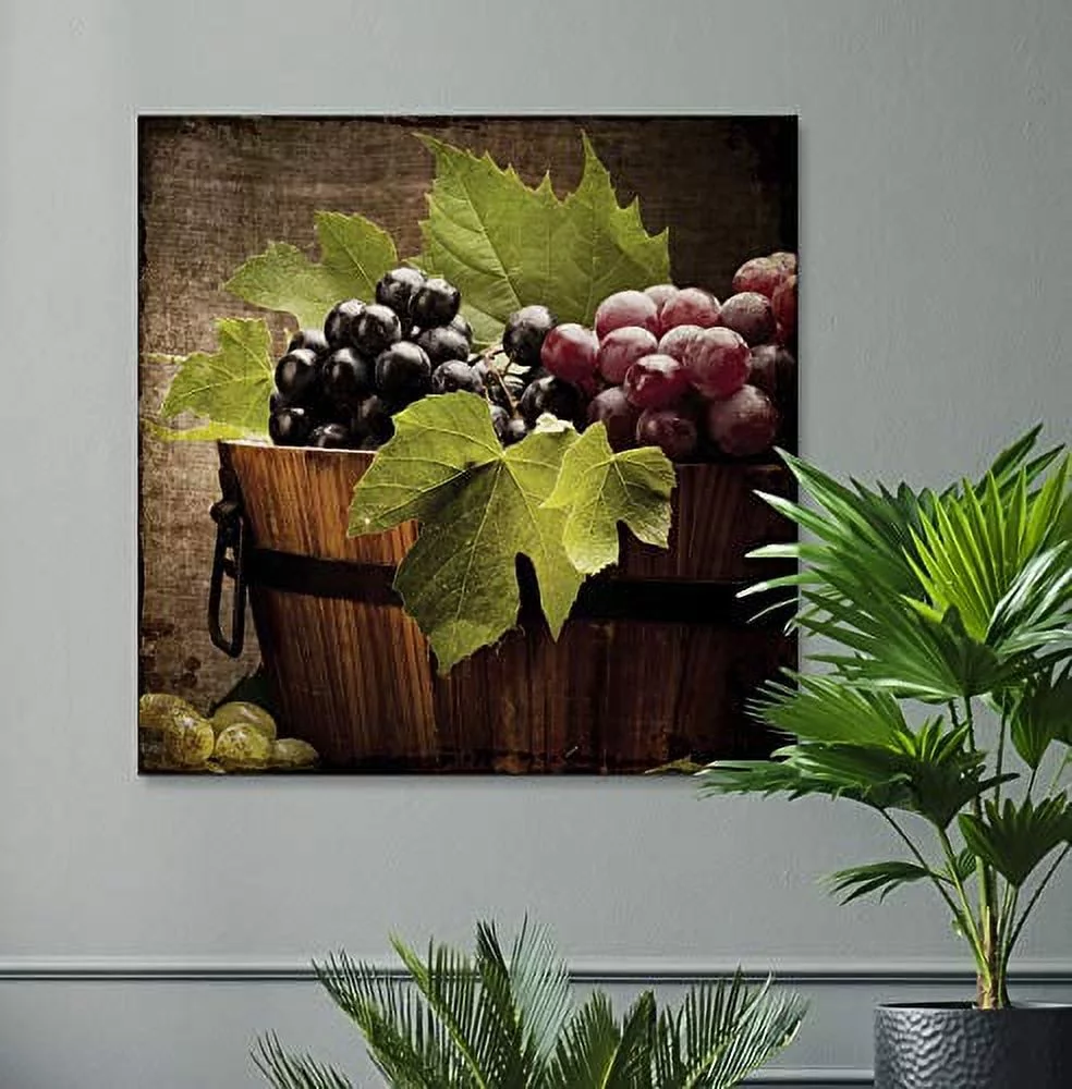 wall26 - Square Canvas Wall Art - Grapes in a Wooden Barrel Winery Concept - Giclee Print Gallery Wrap Modern Home Art Ready to Hang - 16x16 inches