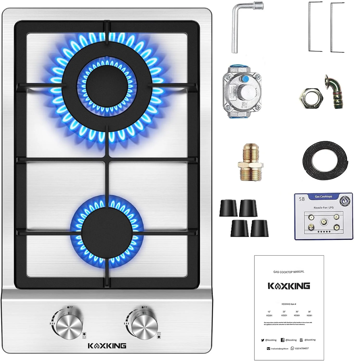 Gas Cooktop 12 inch, Adorer Bulit-in Gas Stove Top with 2 Burner, 12 Inch NG/LPG Convertible Cooktops, Dual Burner Propane Cooktop with Thermocouple Protection, Stainless Steel