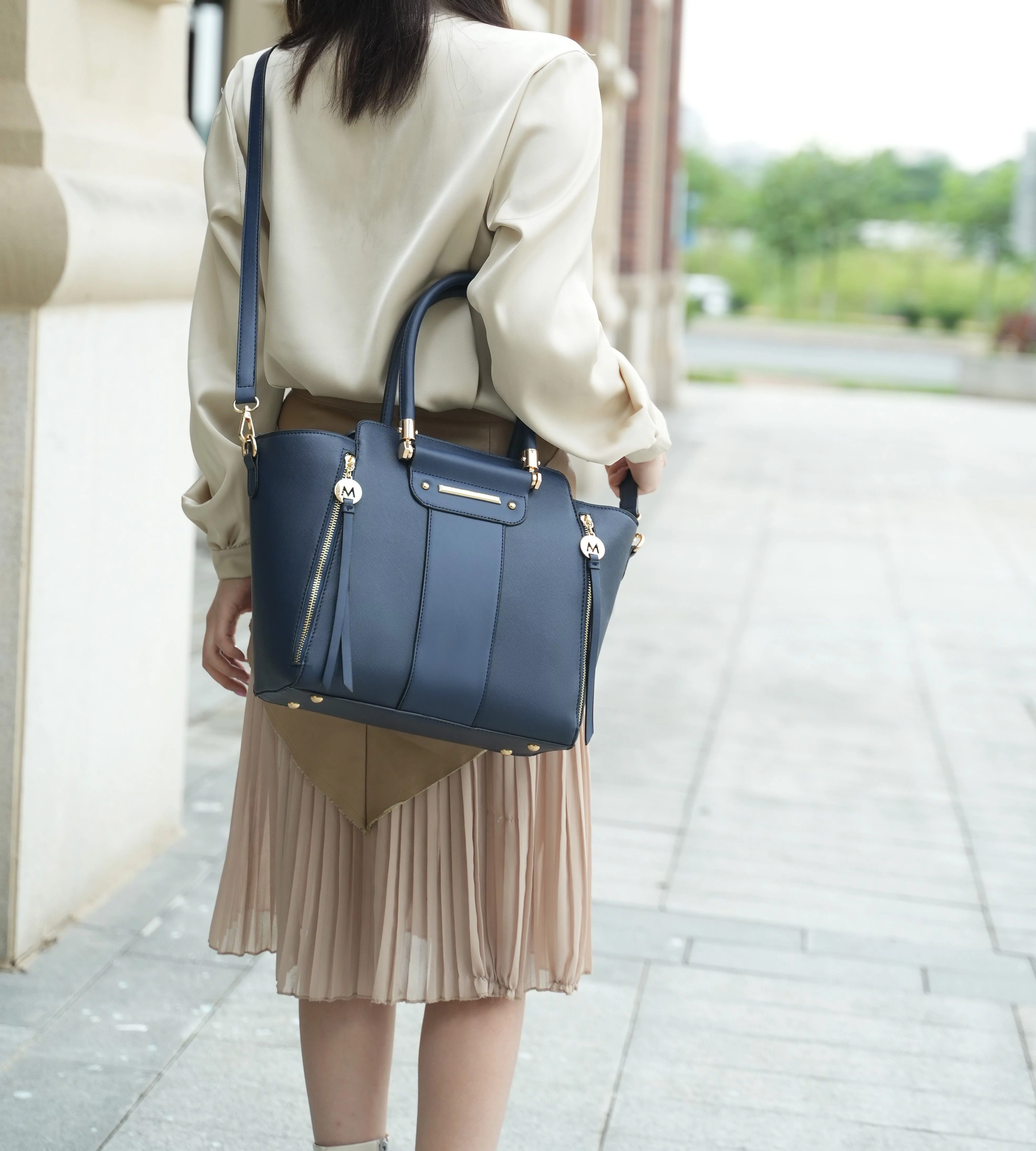 MKF Collection Eliana Women's Vegan Leather Tote Bag & Wallet 2-Piece Set by Mia K. - Navy