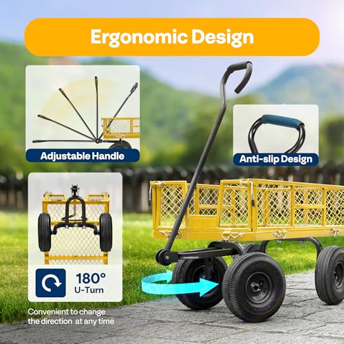 VIVOHOME Heavy Duty 880 Lbs Capacity Mesh Steel Garden Cart Folding Utility Wagon with Removable Sides and 4.10/3.50-4