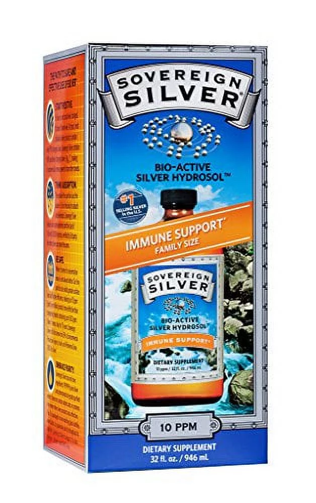 Sovereign Silver Bio-Active Silver Hydrosol for Immune Support - Colloidal Silver - 10 ppm, 32oz 946mL - Family Size