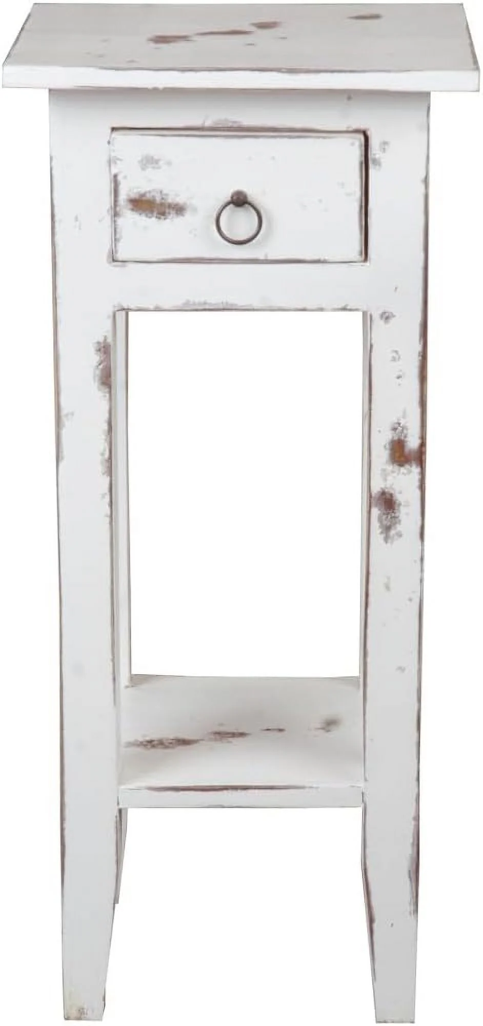 Cottage Narrow Side End Table Heavy Distressed White Solid Wood Fully Assembled Small Nightstand