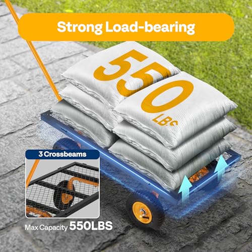 VIVOHOME Heavy Duty 880 Lbs Capacity Mesh Steel Garden Cart Folding Utility Wagon with Removable Sides and 4.10/3.50-4