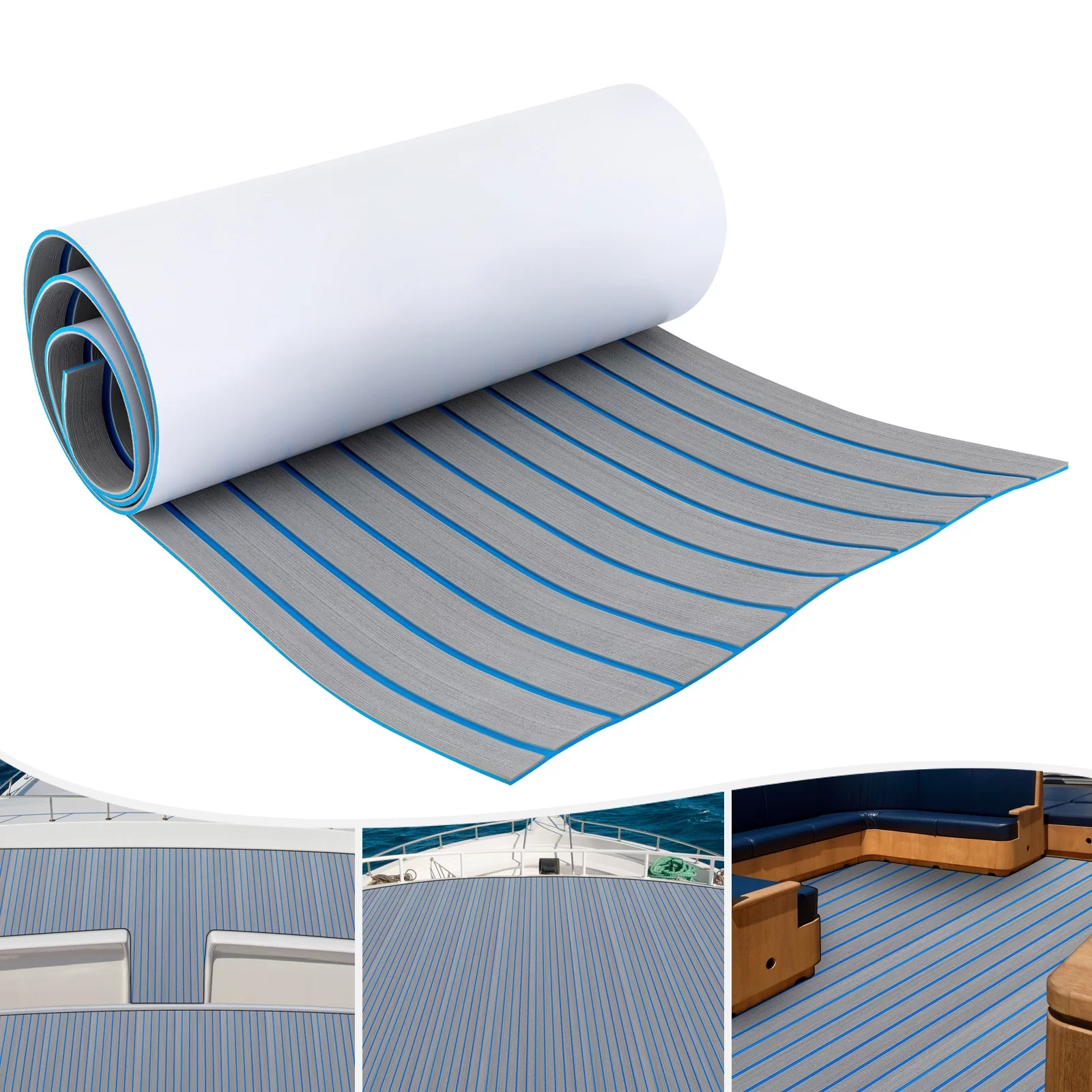 Miumaeov Boat Flooring EVA Foam Decking Sheet Faux Teak Marine Mat Marine Carpet Cooler Tops Seating Non-Slip Self-Adhesive Flooring Material for Motorboat, RV, Yacht, Kayak 95