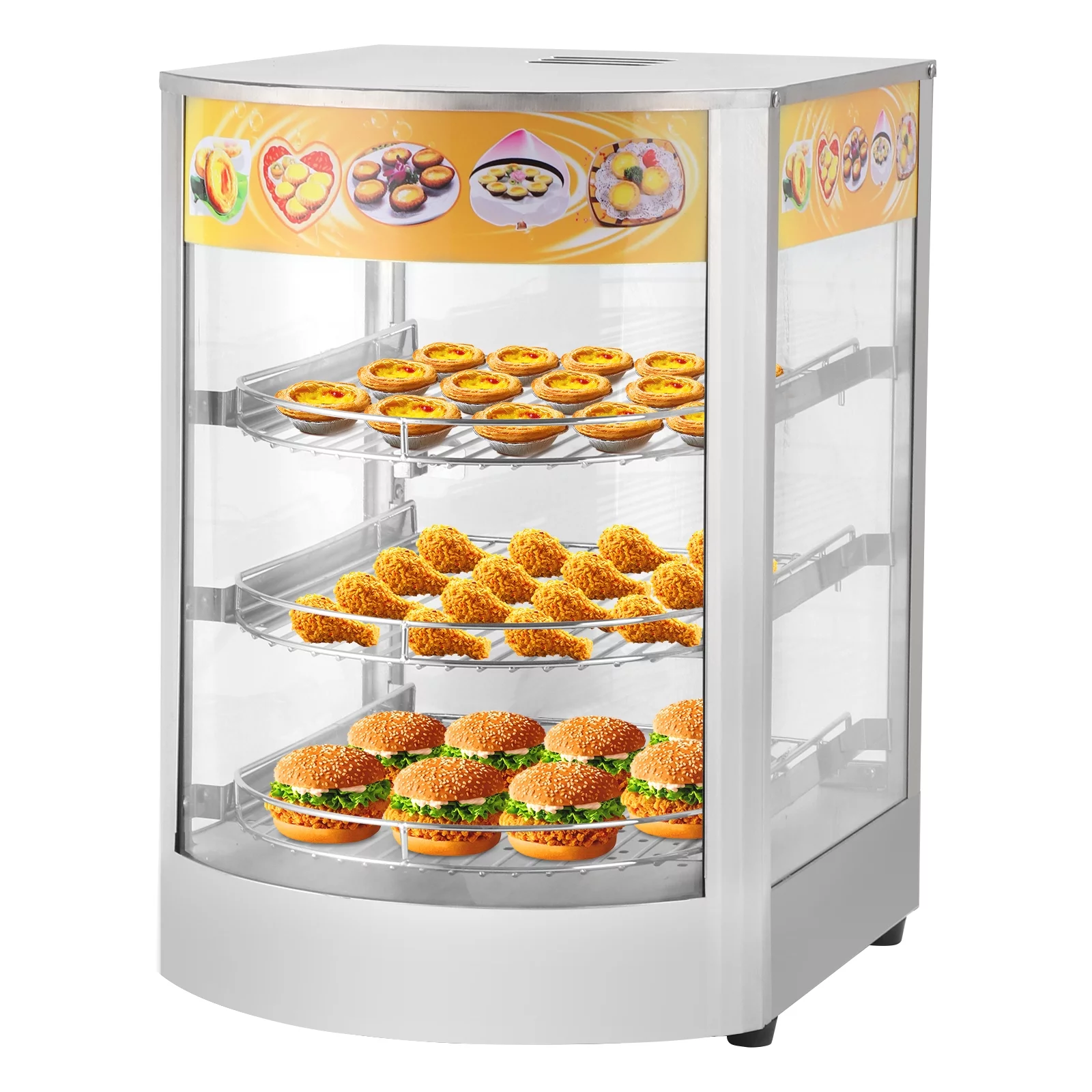 BreeRainz Commercial Food Warmer Countertop, 800W Pizza Food Warmer Display Case, 3-Tier Electric Food Warming Cabinet w/Detachable Wire Trays, Pastry Display Case for Cafe Buffet Restaurant