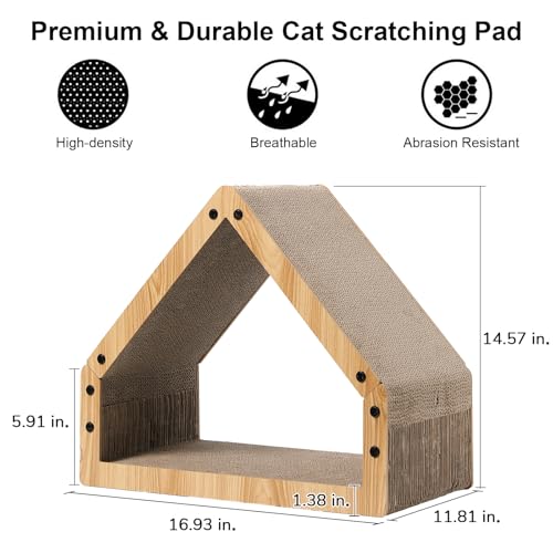 FUKUMARU Cat Scratcher House, Cozy Cardboard Design, Safe and Secure for Kittens, Eco-Friendly, 16.14 in Bevelled Surface, Maximum Load Capacity 22 Lbs