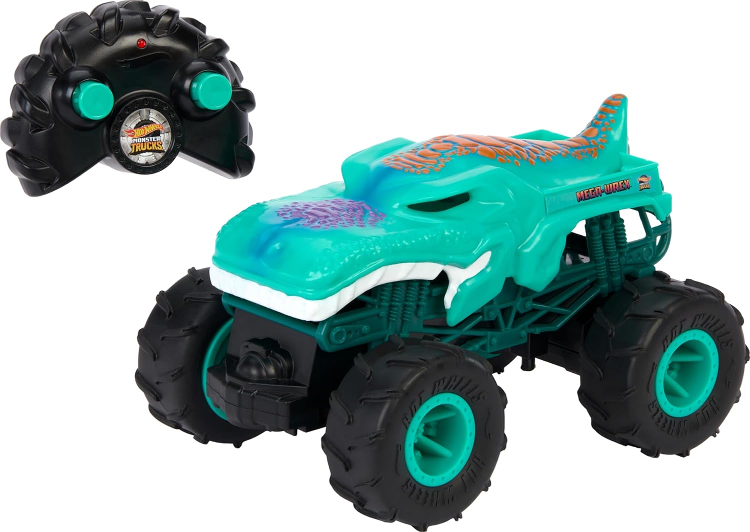 Hot Wheels Monster Trucks Toy RC, Remote-Control Mega-Wrex in 1:24 Scale with All-Terrain Tires, Performs Wheelies