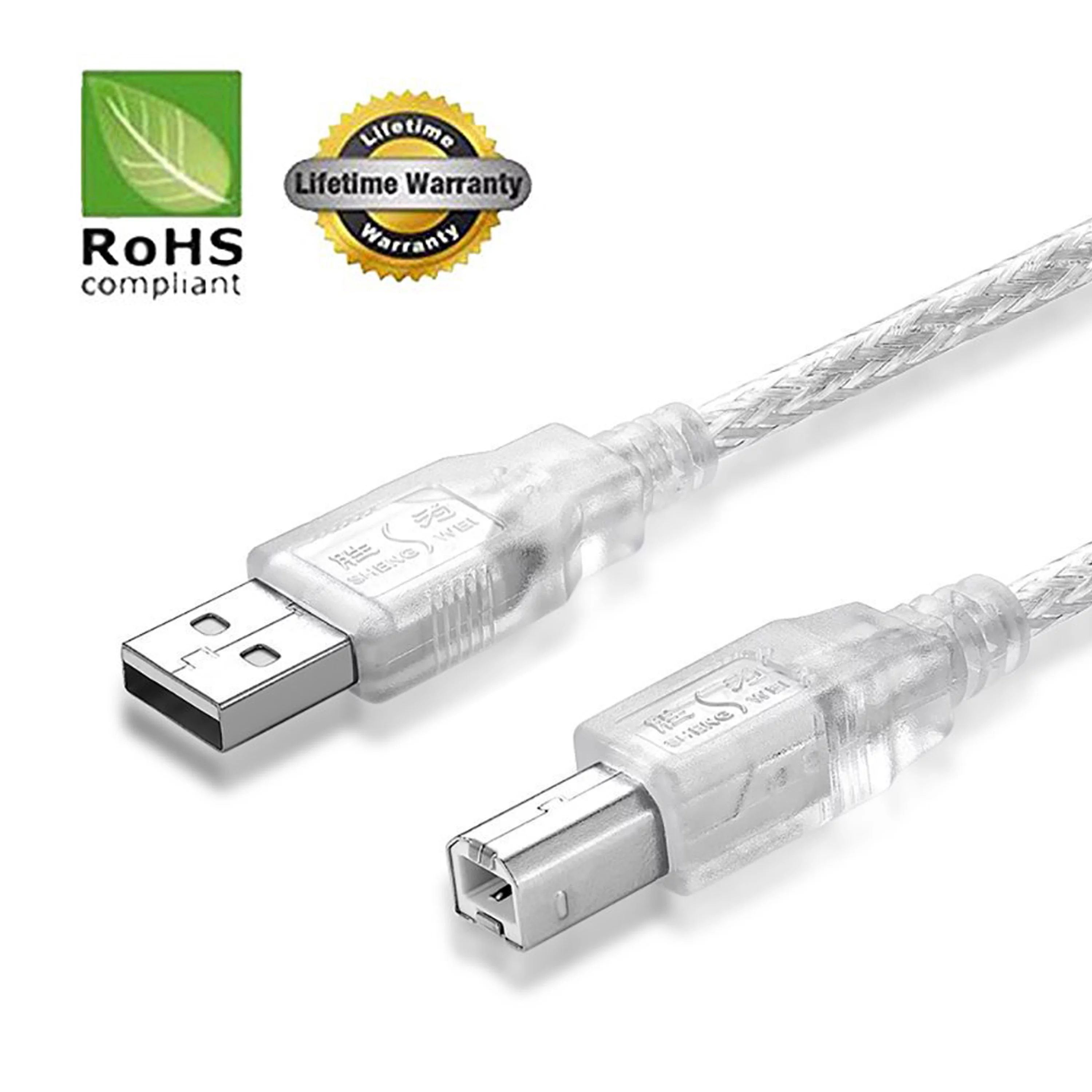 USB 2.0 Cable - A-Male to B-Male for SubZero USB Condenser Microphone (Specific Models Only) - 10 FT/10 PACK/CLEAR