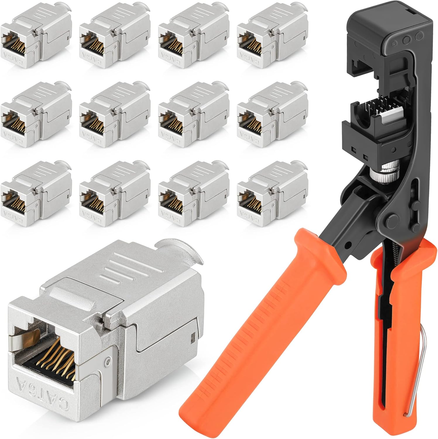EMS easySHIELD - Speed Termination Tool Kit - F/STP Punch Down Crimper - For a Slim Profile, 90-Degrees, RJ45 CAT6/6A Shielded Keystone Jacks - Set with Mini Tool, Copper Foils, 12 Jacks Pack of 2