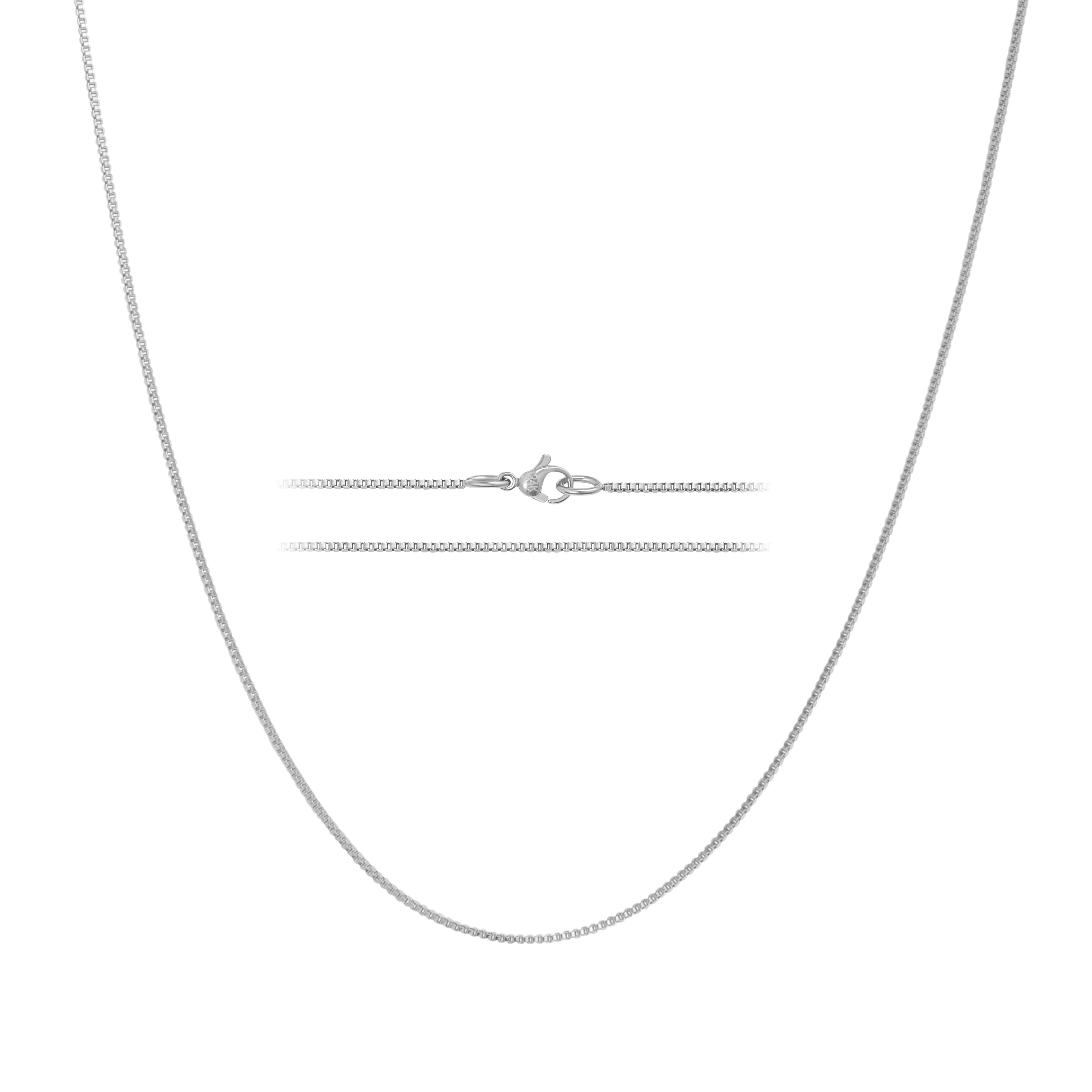 KISPER 24k White Gold Over Stainless Steel 1.2mm Box Chain Necklace, 24 inch