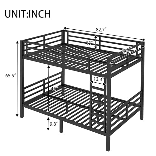 Heavy Duty Bunk Bed Frame with Ladder, Twin XL Over Twin XL Bunk Beds with Safety Guardrails, Adults Bunk Beds with Noise-Reducing Rubber Stoppers, Easy Assemble, Black