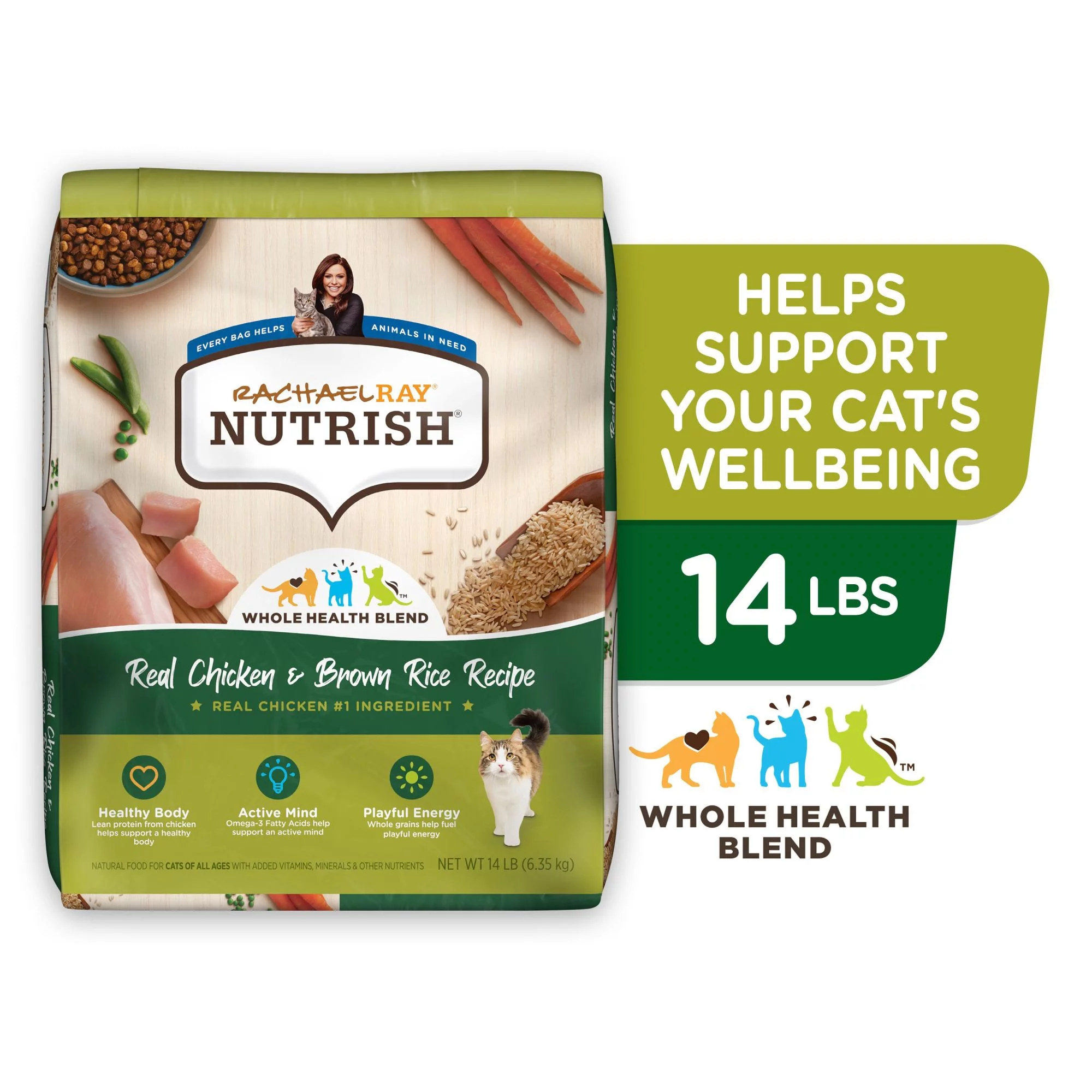 Rachael Ray Nutrish Real Chicken & Brown Rice Recipe, Dry Cat Food, 14-Pound Bag