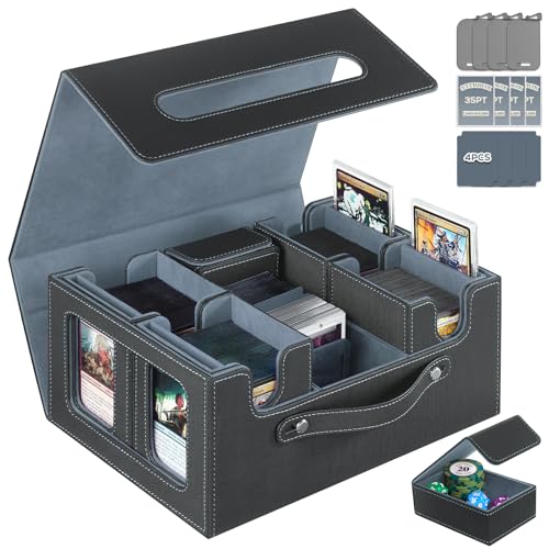 Trading Card Storage Box for MTG, card storage box with Commander Display，Multi-purpose Deck Case for MTG TCG Sports Card, 4 Toploaders, 4 Stoppers, 4 Colorful Dividers (Black & Purple)