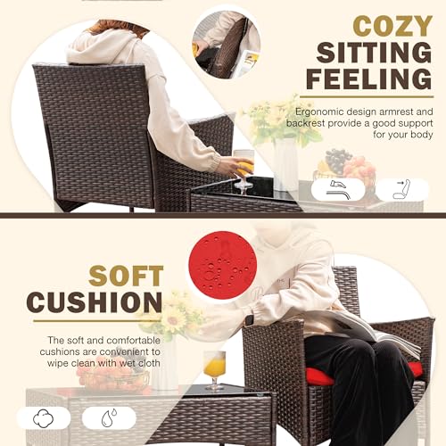 Homall 4 Pieces Outdoor Patio Furniture Sets Rattan Chair Wicker Set, Outdoor Indoor Use Backyard Porch Garden Poolside Balcony Furniture Sets Clearance (Brown and Beige)