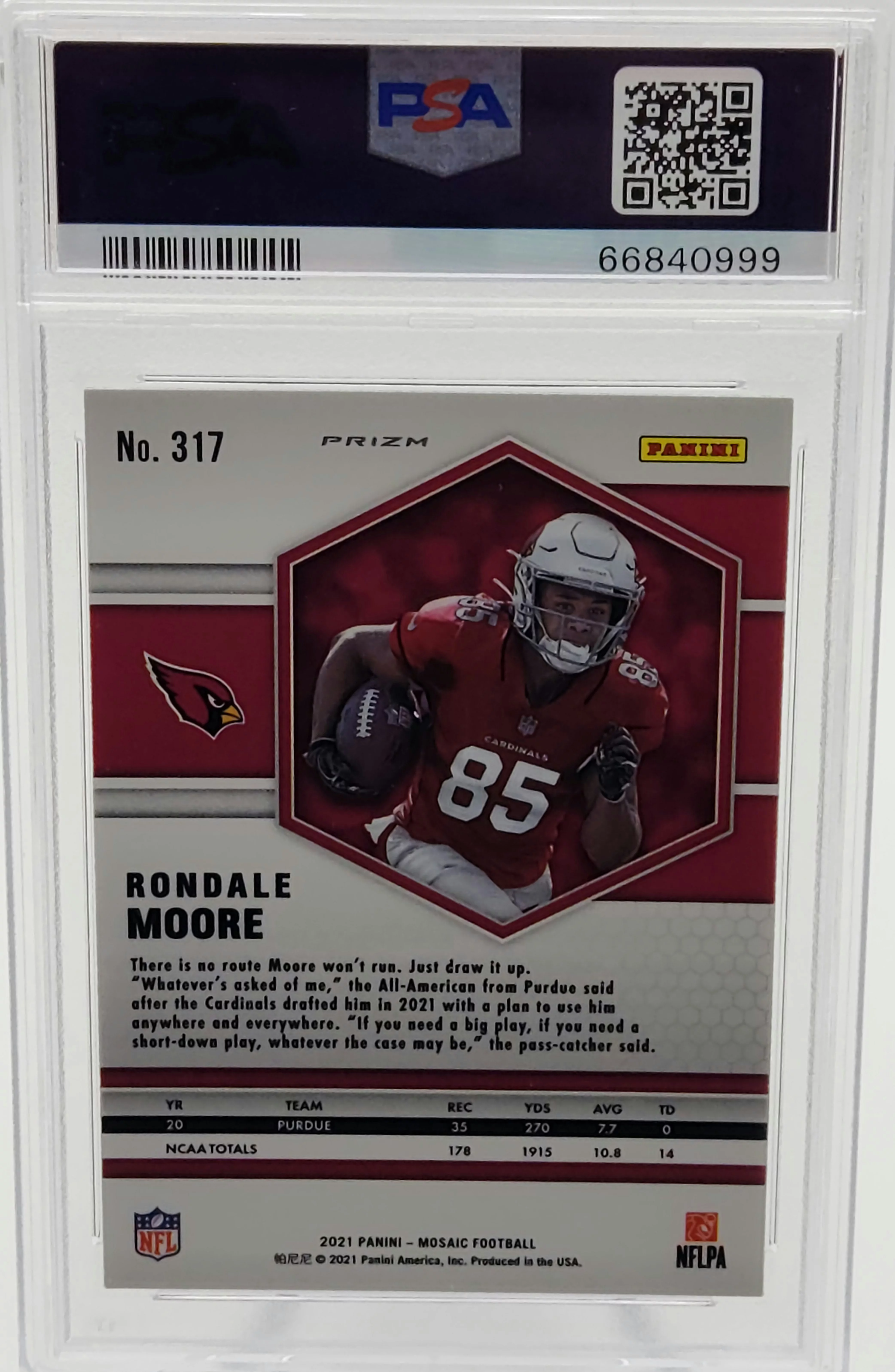 Rondale Moore Cardinals 2021 Panini Mosaic Green Prizm Rookie Card #317 PSA 10