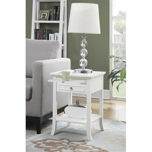 Convenience Concepts American Heritage Logan End Table with Drawer and Slide, White Faux Marble Top/Black