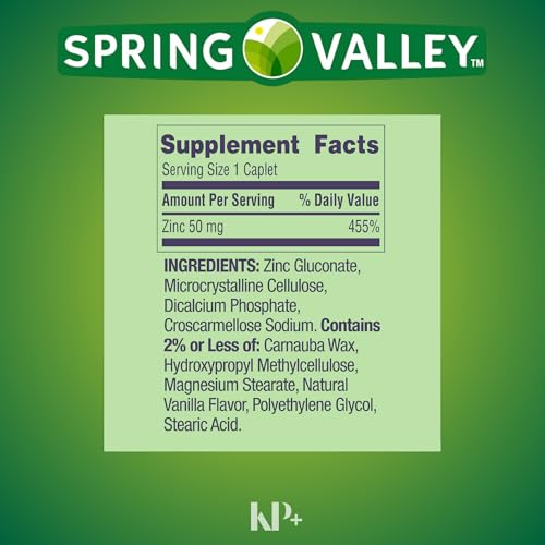 Zinc, Zinc 50mg, Immune Health, Dietary Supplement, 200 caplets + (KP+ Sticker) (Pack of 2)