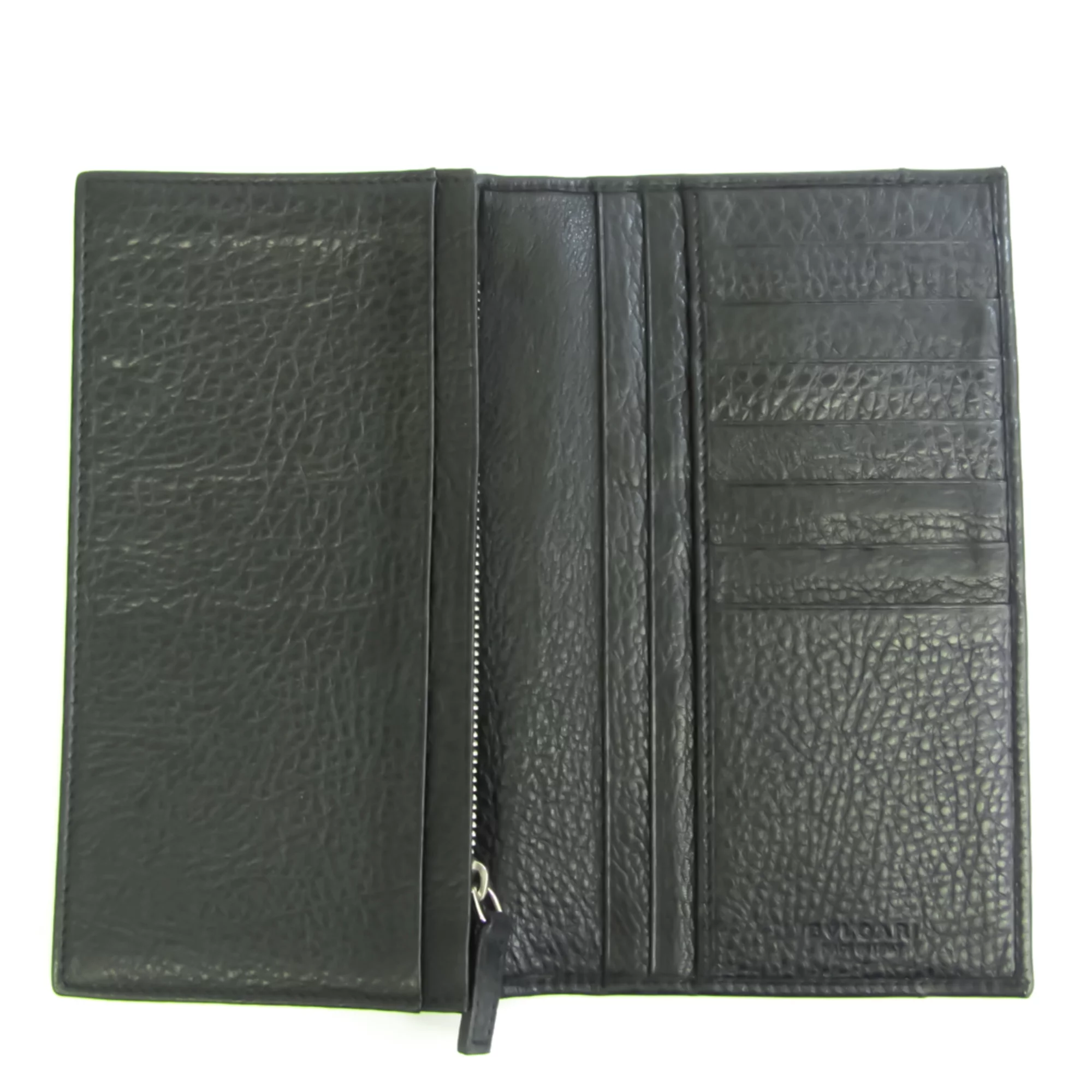 Pre-Owned Bvlgari Unisex Leather Long Wallet (bi-fold) Black (Good)