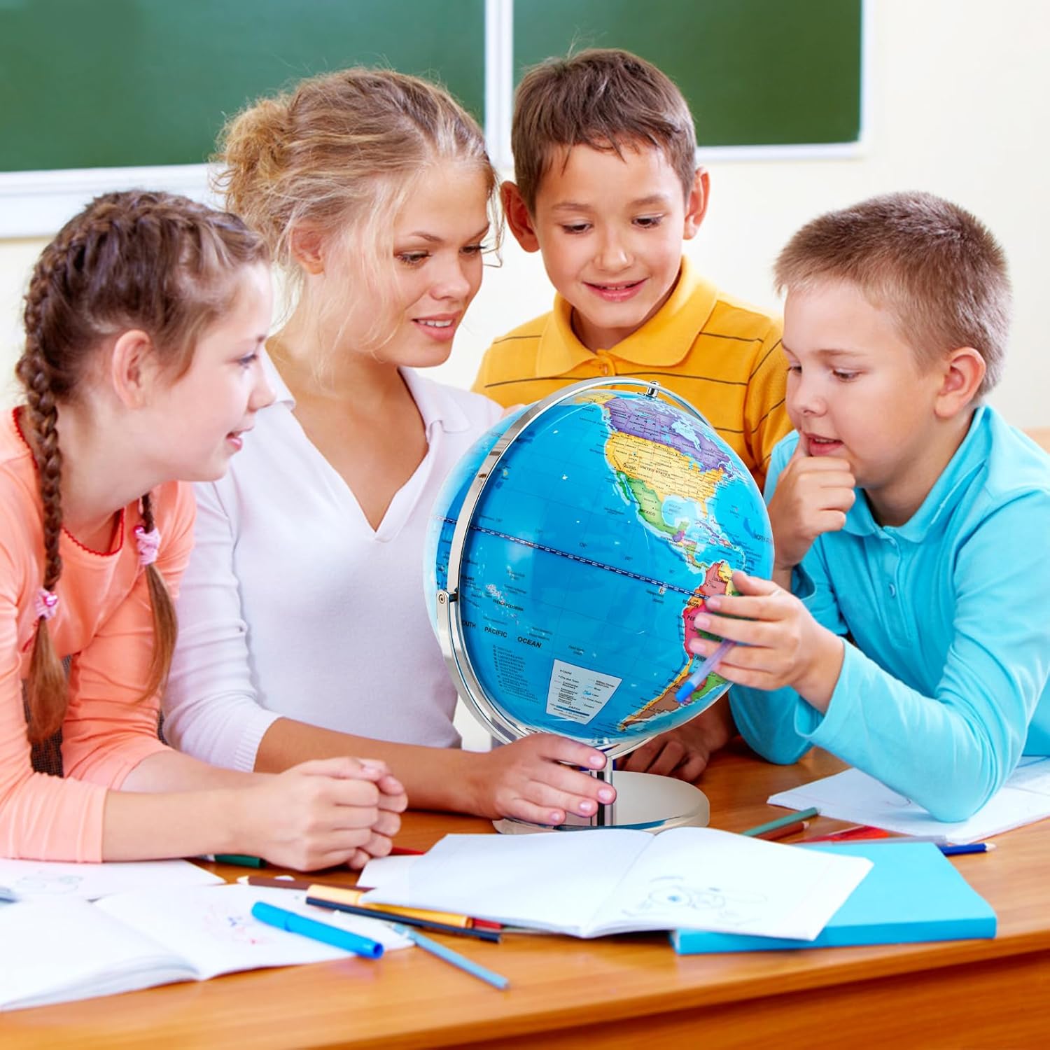 COSTWAY Illuminated World Globe, 13” Desktop Geographic Globe w/LED Light & Easy-to-Read Clear Map for Students, 720° Rotation Decorative Globe, Educational Interactive Globe for School, Classroom