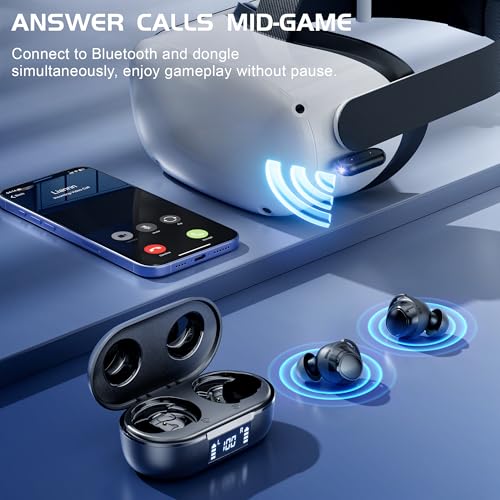 IAMJOY Gaming Earbuds, 20ms Ultra-Low Latency Wireless Earbuds, 90H Playtime, 2.4GHz Dongle & Bluetooth, Noise-Canceling Mic, Compatible with Meta Quest 3/2, PS5/4, Switch, Steam Deck, PC