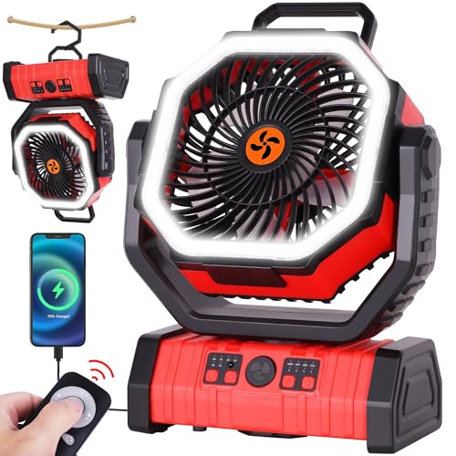 20000mAh Camping Fan Battery Operated,Portable Rechargeable Battery Powered Fan with LED Light,360°Oscillating & 8H Timer Portable Camping UEssentials Fans with Hook