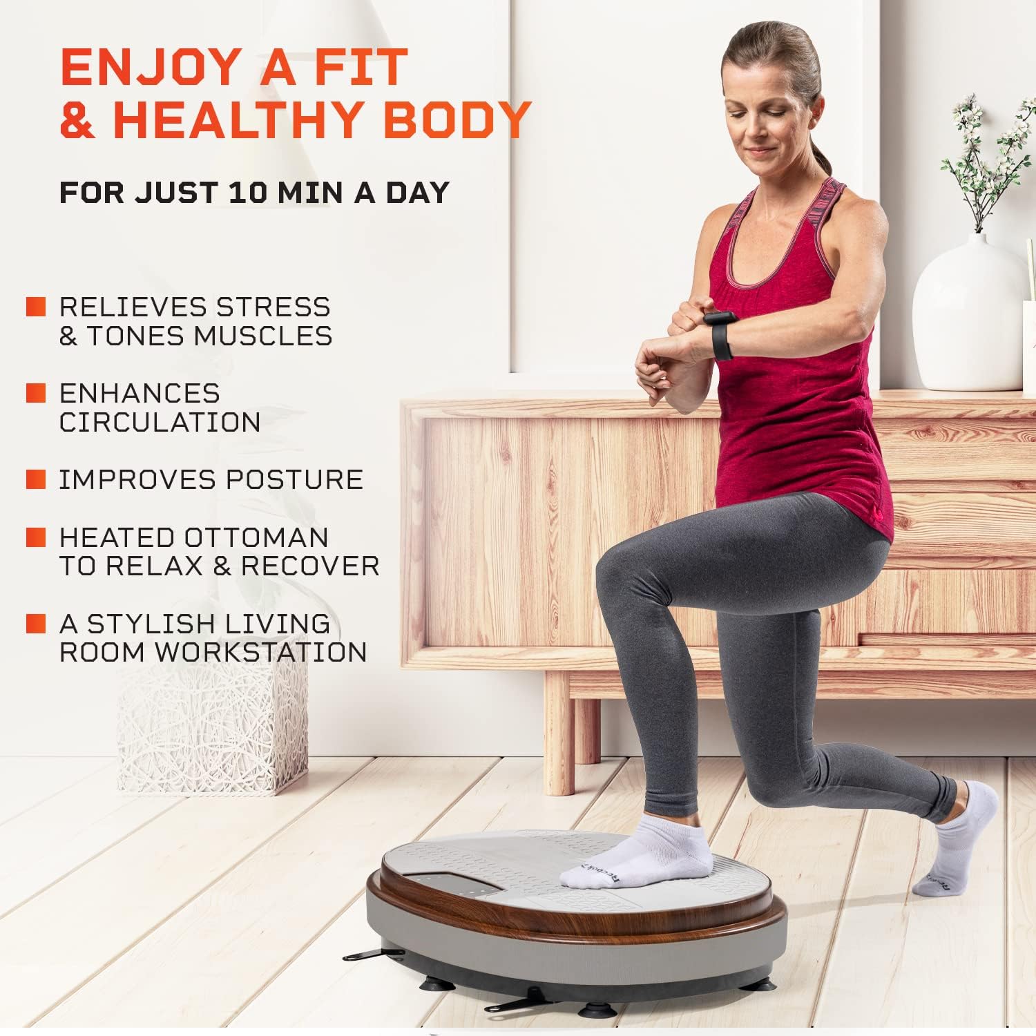 LifePro RelaxaVibe Vibration Plate Exercise Machine - Vibration Platform for Circulation & Metabolism Boost - Elegant Living-Room Vibration Machine - Whole Body Vibration Plate with Heated Ottoman