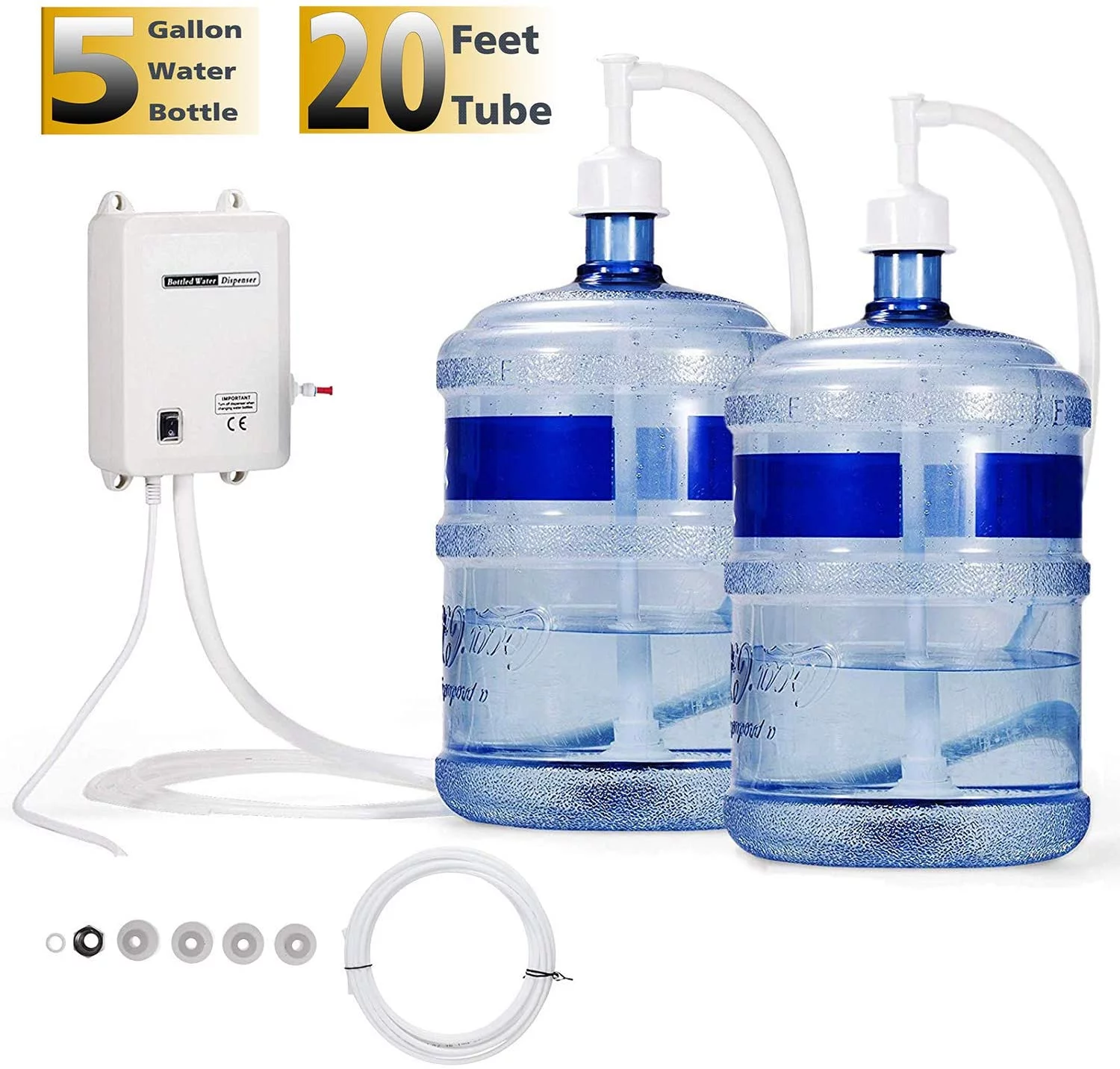 VEVOR Bottled Water System 20 ft with US Plug 115V AC Perfect for 5 Gallon Bottle, Doubel Inlet