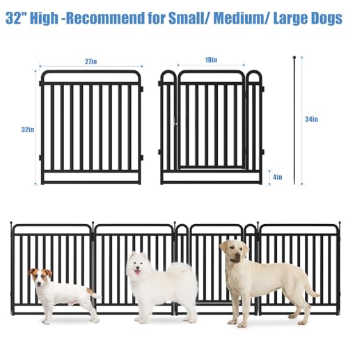 New Thickened Version Dog Playpen, 32 Inch Dog Fences for The Yard, Portable Outdoor Dog Playpen for Large/Medium/Small Dogs, Foldable Metal Dog playpen, with Doors (16 Panels)
