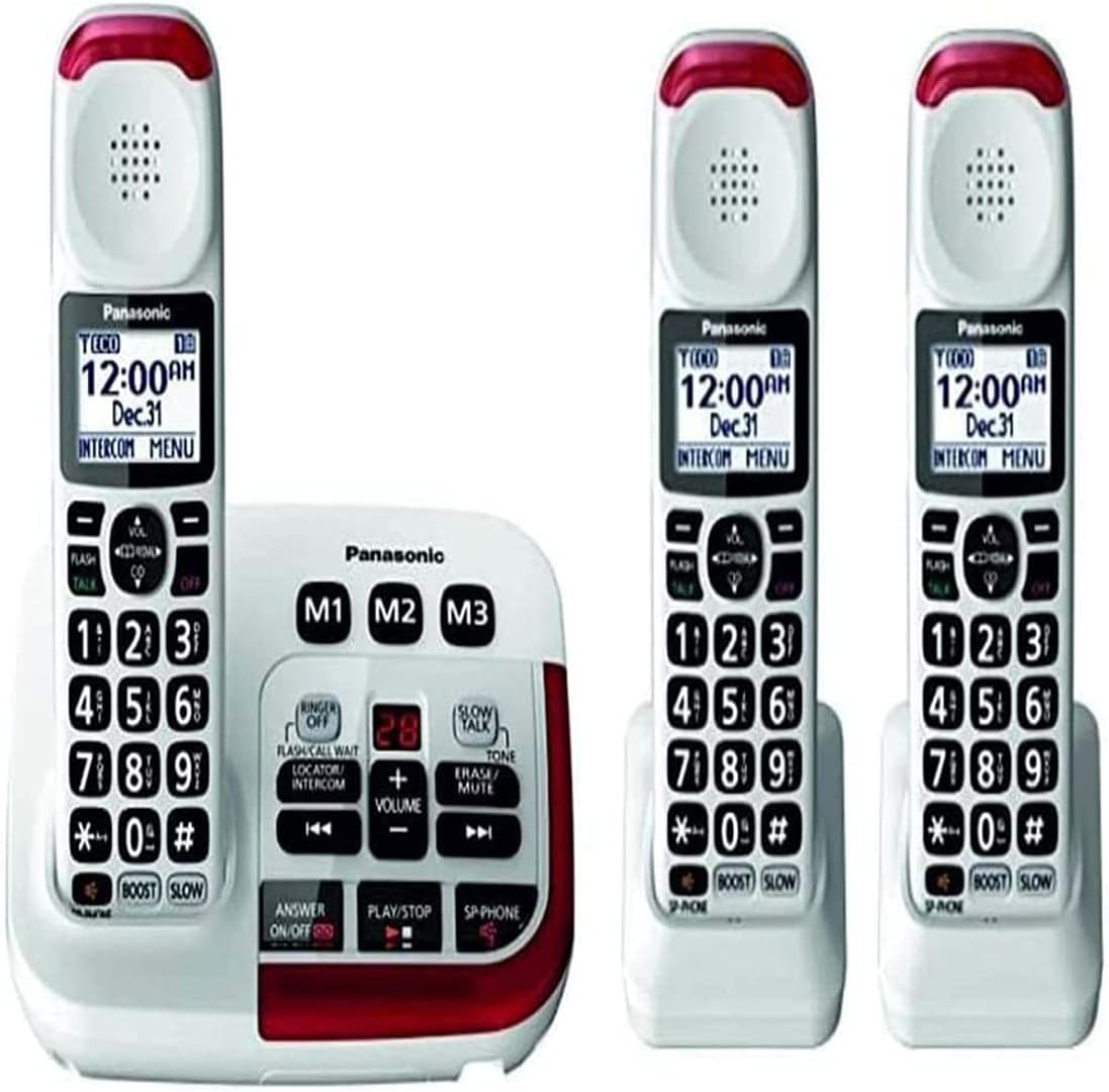 Panasonic KX-TGM420W + (2) KX-TGMA44W Amplified Cordless Phone with Digital Answering Machine Expandable upto 6 Handsets and Voice Volume Booster 40 dB