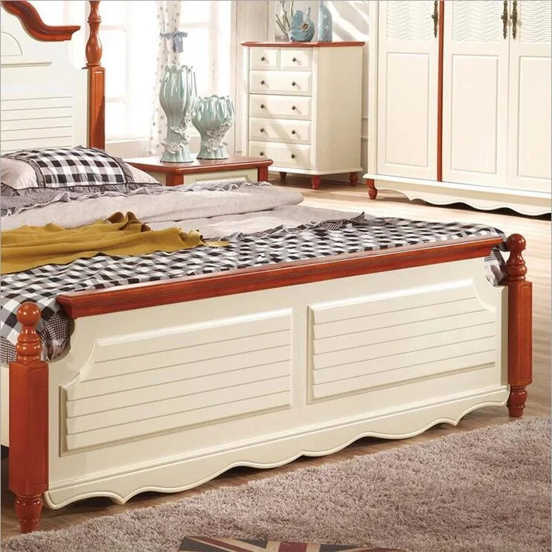 Mediterranean rustic wood bed American country side bedroom furniture 1.8m p10261