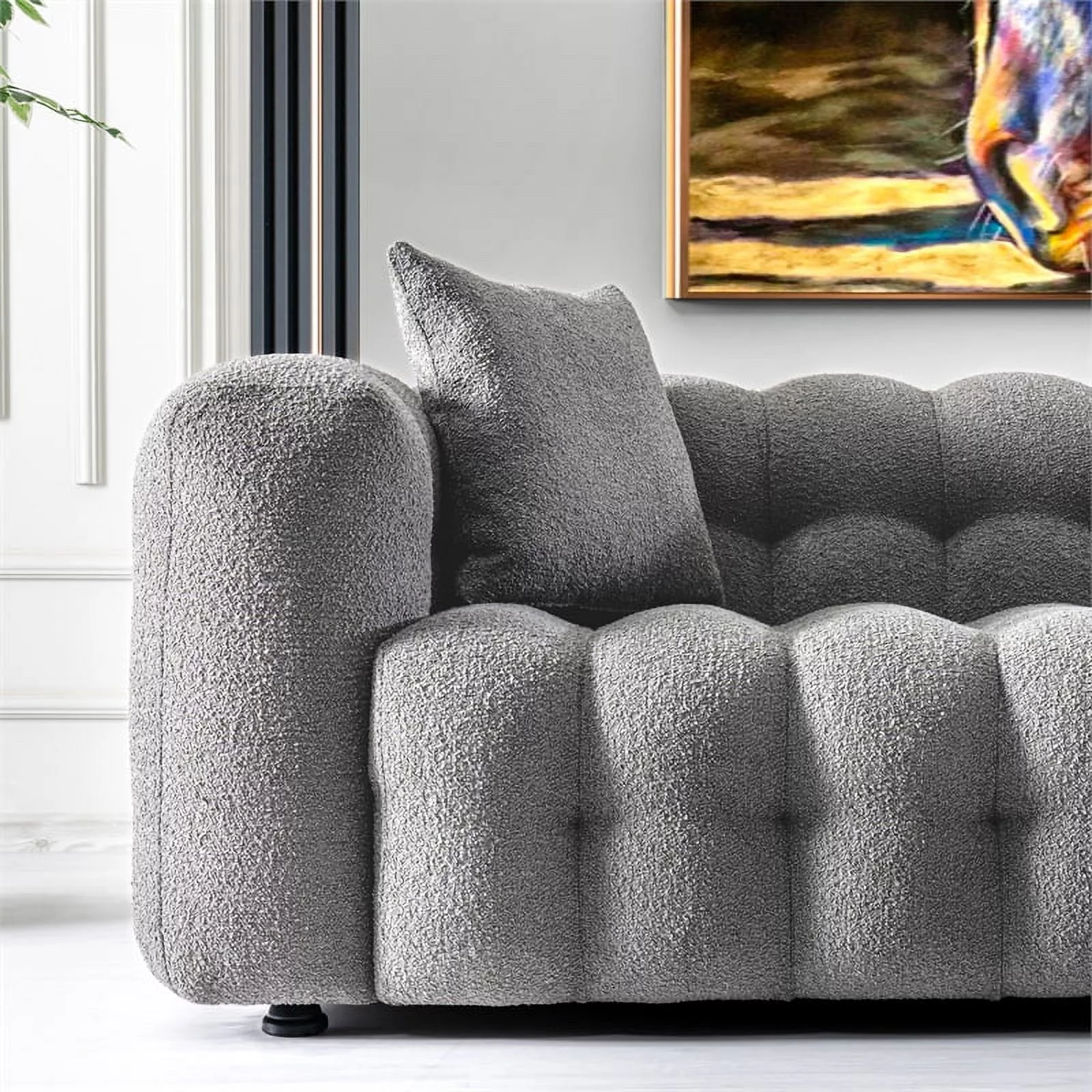 Marsi Luxry Modern Chesterfield Gray French Boucle Fabric Couch