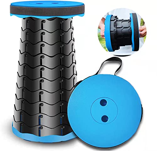 Portable Telescopic Stool Folding Stool Camping Stools Sturdy Seat with Load Capacity 400lbs,Collapsible Stool Retractable Stool for Outdoor Camping Fishing Hiking Travel Queuing Gardening（BLUE）