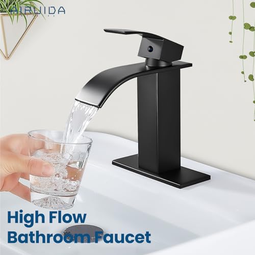 Airuida Brushed Gold Tall Waterfall Bathroom Vessel Sink Faucet Modern Bathroom Vanity Faucet Single Handle Single Hole Farmhouse Bar Mixer Tap Washbasin Faucet Deck Mount