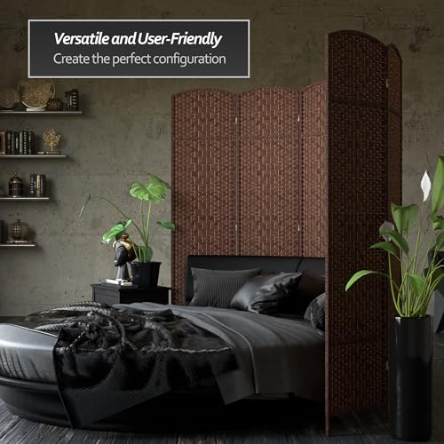 Red Lantern 7 ft. Tall Diamond Weave Dark Beige-6 Panels Room Divider