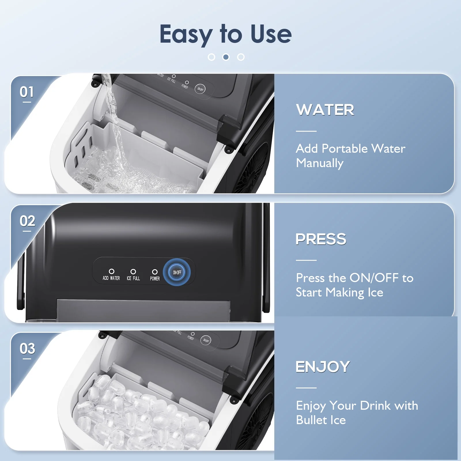 Besttey Stainless Steel Countertop Ice Maker, 9 Bullet Ice Cubes in 6 Mins, 26Lbs/24H, with Scoop & Basket, Black