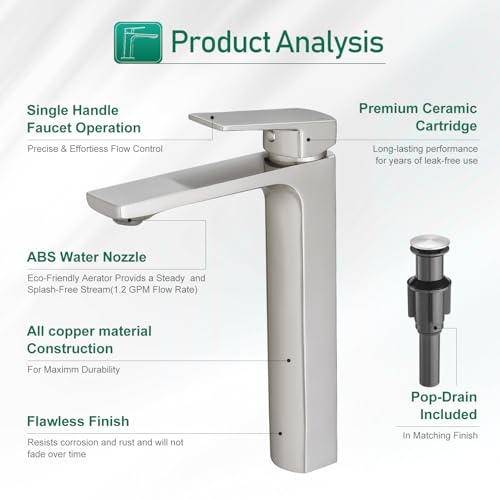 VOTON Vessel Sink Faucet Matte Black Tall Bathroom Faucet Single Handle Vanity Bathroom Sink Faucet 1 Hole Basin Mixer Tap with Water Supply Hose and Pop Up Sink Drain