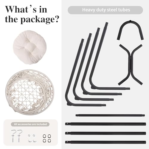 SUNCREAT Hammock Chair with Stand Included, Heavy Duty Hanging Chair with Stand, 330 lbs Capacity, Patent Pending, Grey