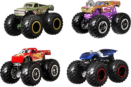 Hot Wheels Monster Trucks Set of 4, 1:64 Scale 4-Pack of Toy Trucks, Collectible Vehicles (Styles May Vary)