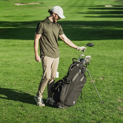 KVV Lightweight Golf Stand Bag with 7 Way Full-Length Dividers, 5 Zippered Pockets, Automatically Adjustable Dual Straps，Elegant Design