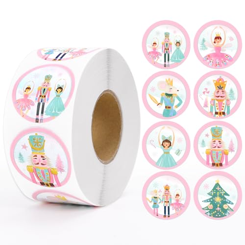 Whaline 1000Pcs Christmas Stickers Roll Nutcracker Seal Stickers Self-Adhesive Xmas Winter Holiday Label Decals for Craft Scrapbook Envelope Card Gift Decor